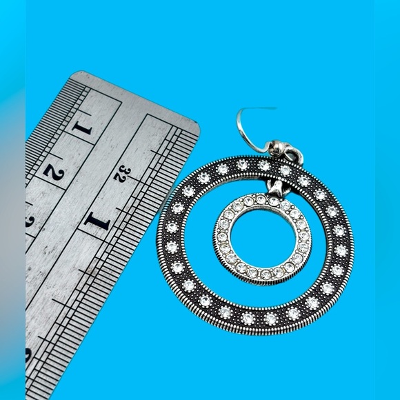 BRIGHTON TOWNSEND Silver Plate Earrings Open Circles Marcasite Crystals VINTAGE - Picture 3 of 4